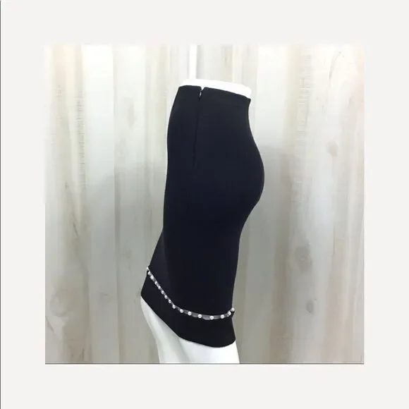 Givenchy Black Midi Slip Skirt Pearl Insert Black Wool Blend Skirt New Size XS - Picture 3 of 8